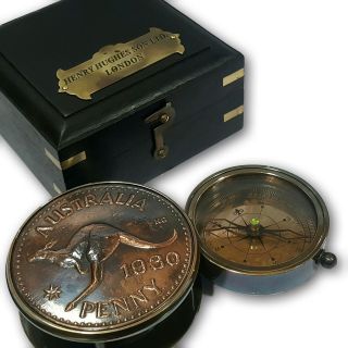 Elegant Copper Brass 1930 Vintage Australian Penny Sliding Style Compass Sc 08 photo