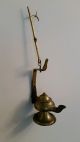 Antique Brass Hanging Grease Betty Lamp Whale Oil Primitives photo 1