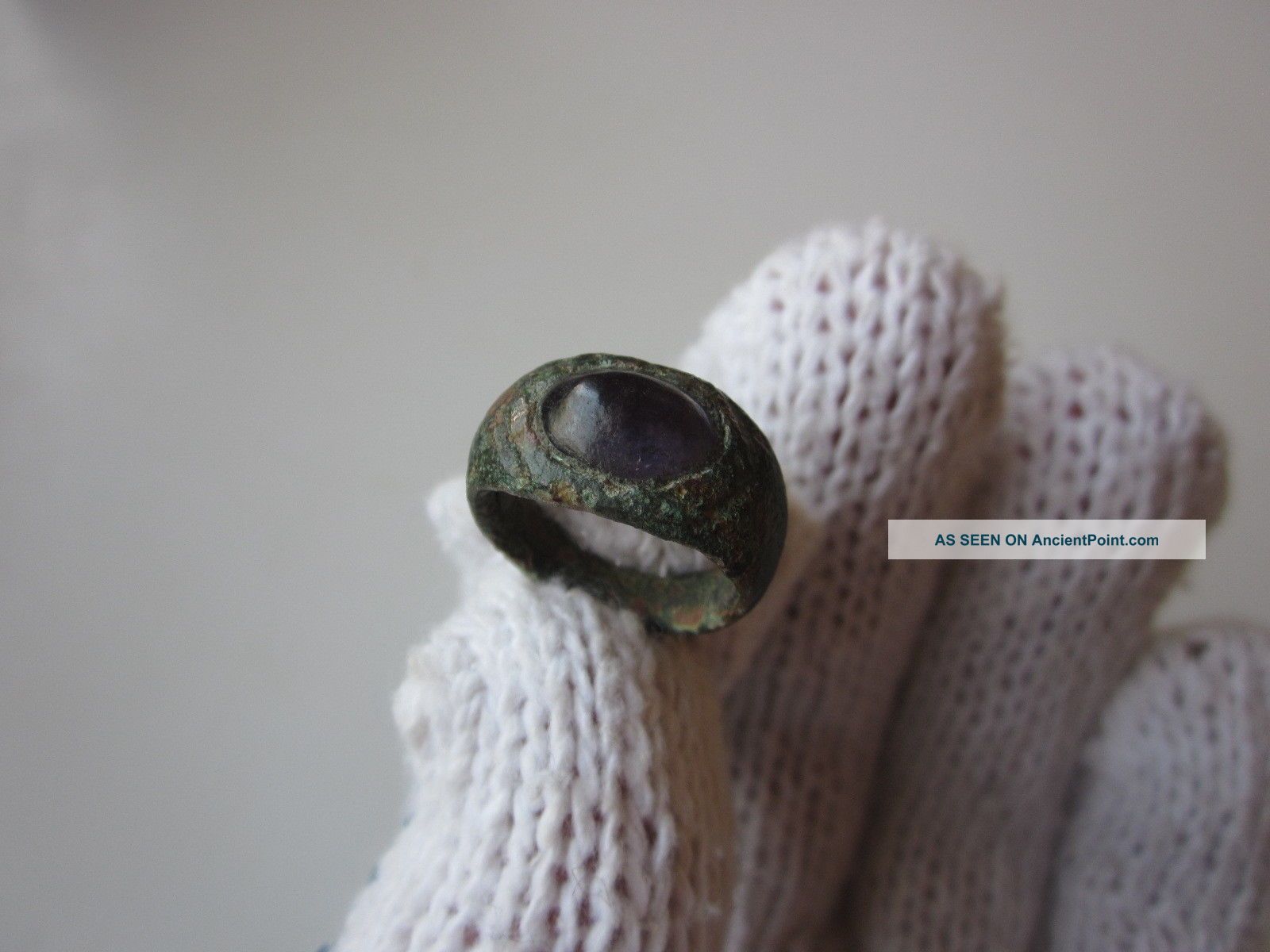 Roman Empire Very Rare Ancient Roman Bronze Ring - With Purple Stone 1 - 2ad Roman photo