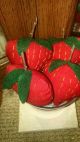 Primitive Stainless Steel Mini Bowl Of 4 Giant Strawberries Hand Embroidered Primitives photo 2