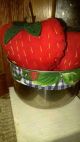 Primitive Stainless Steel Mini Bowl Of 4 Giant Strawberries Hand Embroidered Primitives photo 4