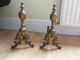 Large Pair Dull Brass Fire Dog Hearth Companion Lion Mask Collect Or Post Fireplaces & Mantels photo 1