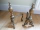 Large Pair Dull Brass Fire Dog Hearth Companion Lion Mask Collect Or Post Fireplaces & Mantels photo 5