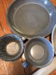 Vintage Primitive Gray Swirl Graniteware Enamelware Fry Pan,  Cups,  & Pie Tin Primitives photo 1