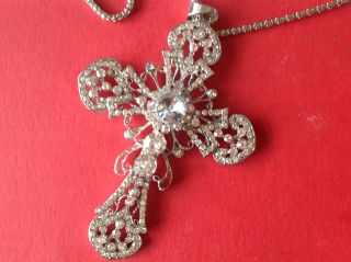 A Stunning Large Silver Metal Cross With A Long 26 Ins,  Chain Beach Find photo