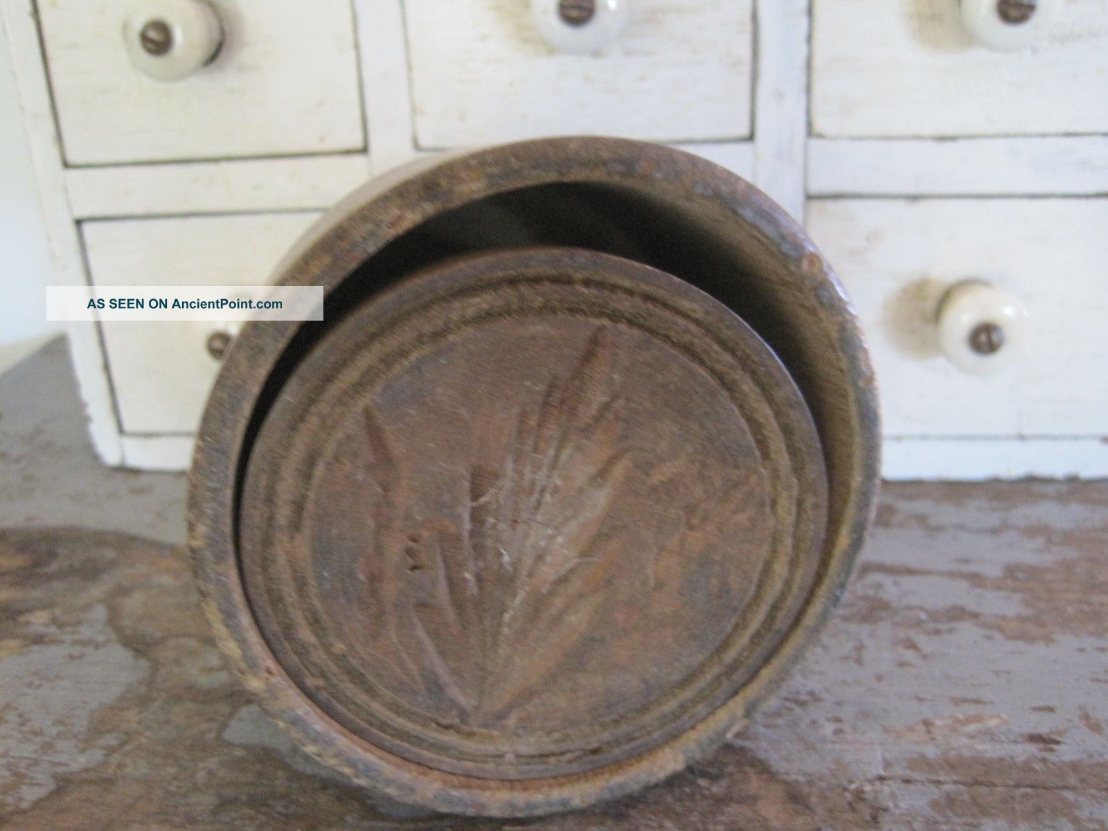 19th Century Primitive Wood Butter Mold Great American Country Find Aafa Primitives photo