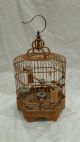 Vintage Bamboo Chinese Bird Cage Display Metal Mounts Wood Carved Hanging China Other Chinese Antiques photo 1