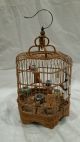 Vintage Bamboo Chinese Bird Cage Display Metal Mounts Wood Carved Hanging China Other Chinese Antiques photo 2