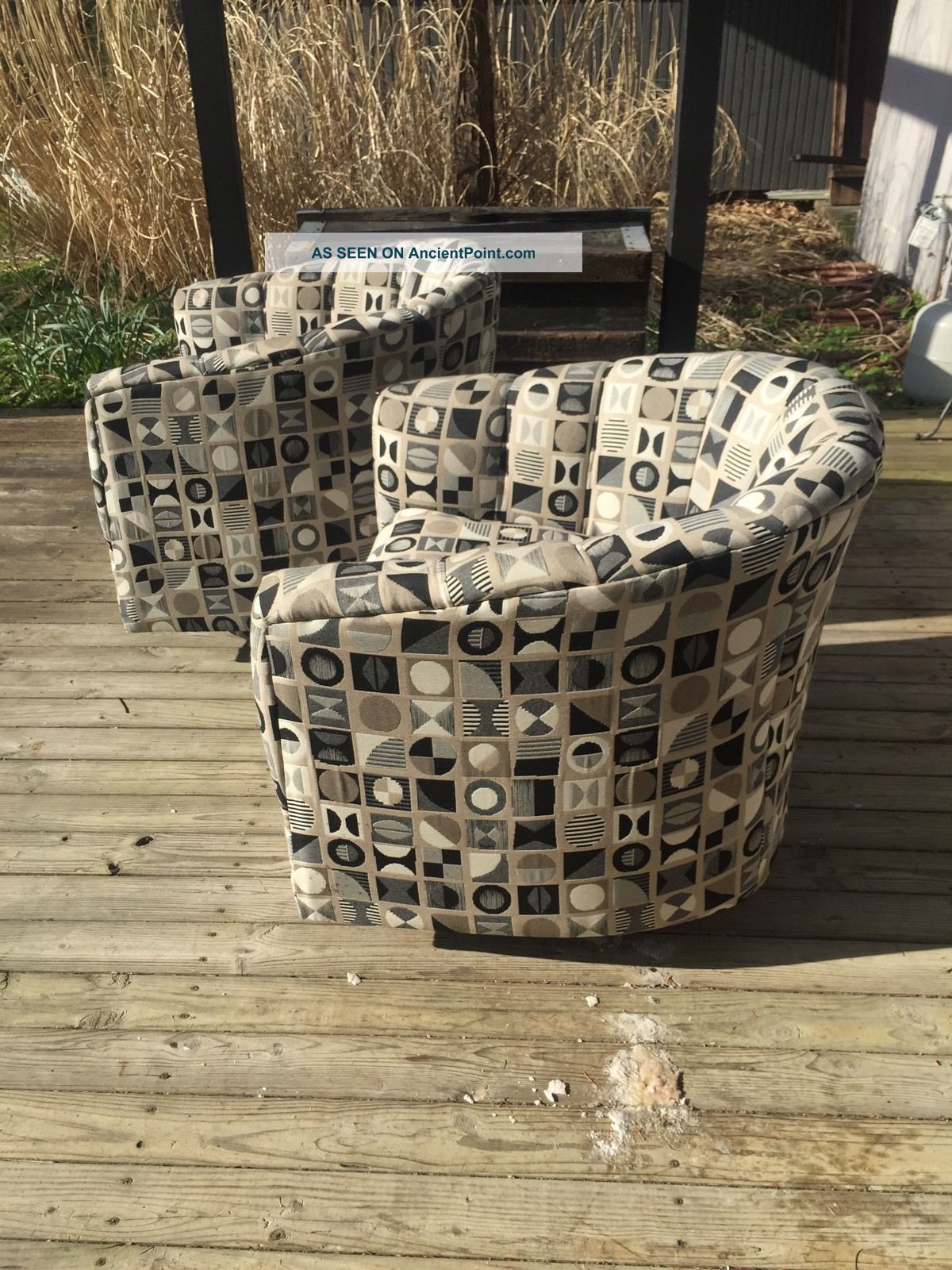 Mid Century Modern Pair Swivel Barrel Tub Chairs Milo Baughman Walnut Base Mid-Century Modernism photo
