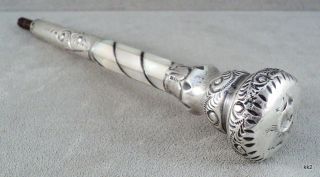 Antique Victorian Sterling Silver & Mother - Of - Pearl Inlaid Umbrella Cane Handle photo