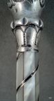 Antique Victorian Sterling Silver & Mother - Of - Pearl Inlaid Umbrella Cane Handle Victorian photo 3
