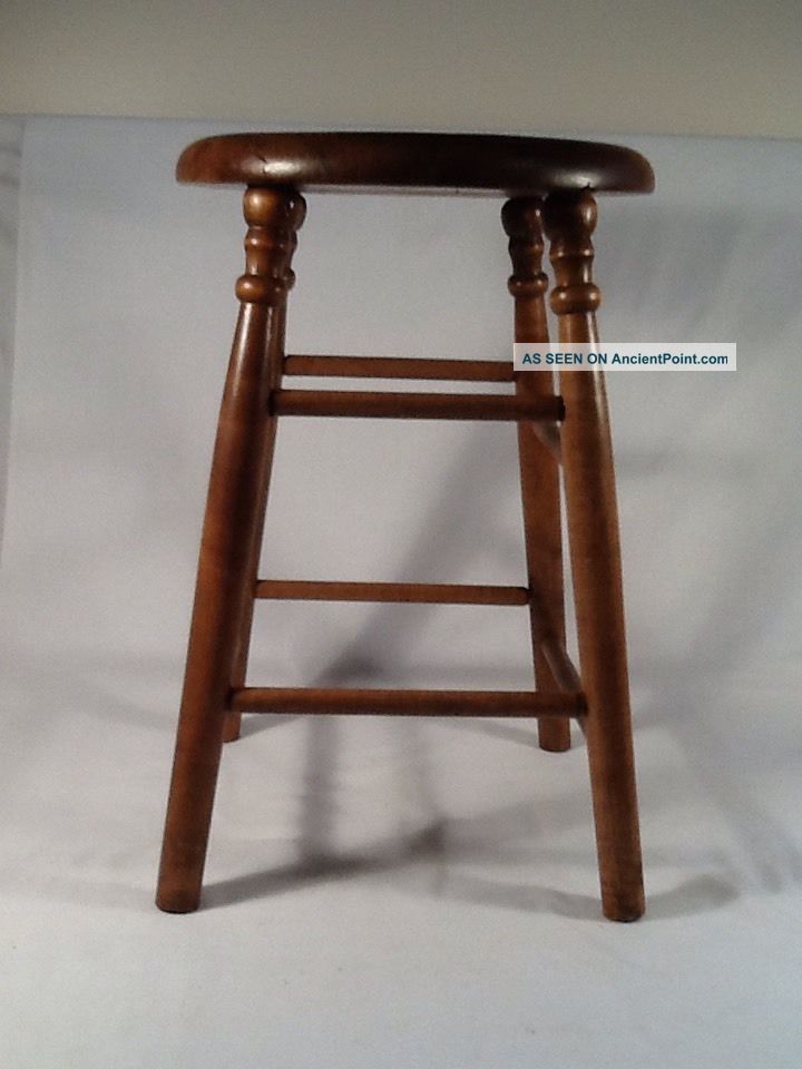 Antique Stool,  Ash Seat With Maple Legs.  19 1/2 - Inch High. 1800-1899 photo