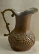 Vintage Arts & Crafts Era Hammered & Tooled Copper Pitcher Repousse Flowers Arts & Crafts Movement photo 2