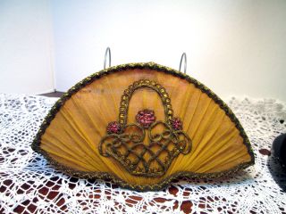 Antique Victorian Boudoir Silk Bed Lamp Shade Flower Basket Applique Chic Gold photo