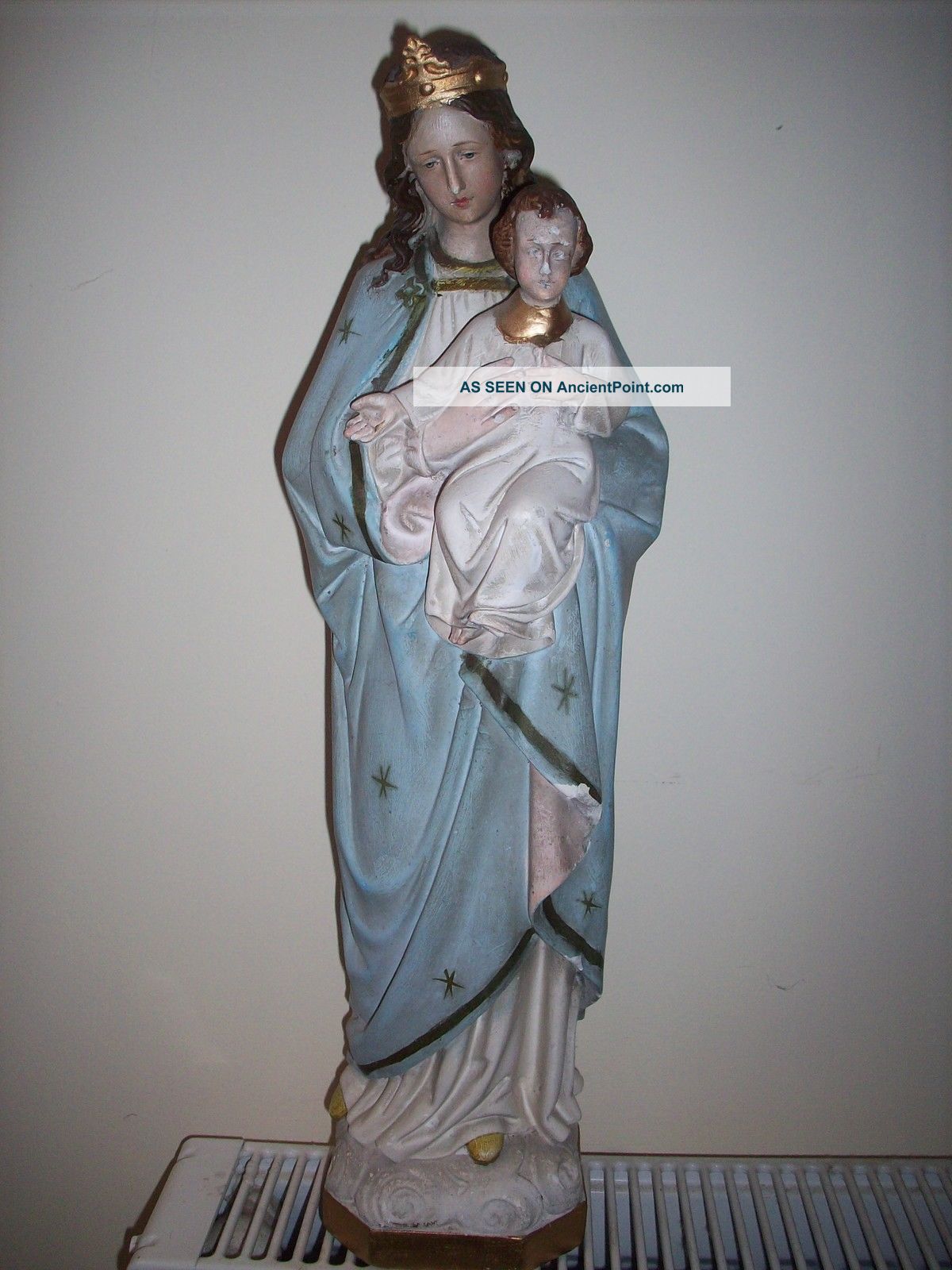 Antique Vintage Irish Plaster Madonna Mary & Child Jesus Statue 17 