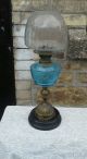 Antique Victorian Oil Lamp Stunning Blue Duplex Font Bronze & Porcelain Base Lamps photo 1