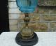Antique Victorian Oil Lamp Stunning Blue Duplex Font Bronze & Porcelain Base Lamps photo 3