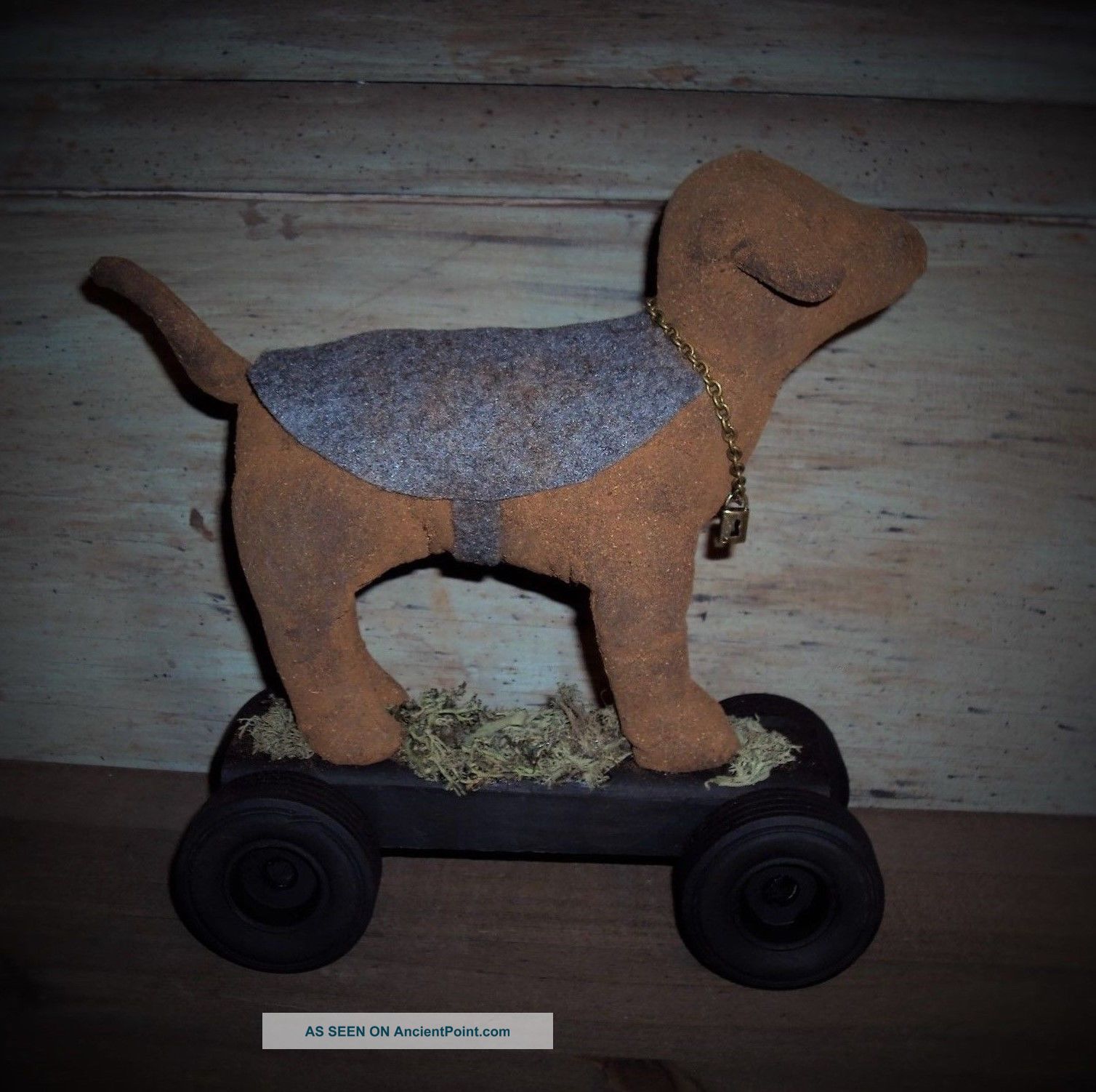 Primitive Folk Art Country Handmade Handcrafted Black Rustic Puppy Dog Doll Primitives photo