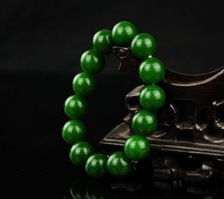 100 Natural Chinese Green Jade Hand - Carved Beads Bracelet Ll101 photo