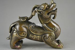 China Legend Decorate Handwork Old Copper Ferocity Pixiu (son Of Dragon) Statue photo