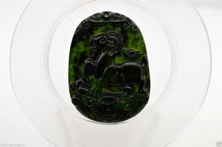100 Real Chinese Natural Nephrite Black Jade Carving Pendant Sheep 发羊财 004 photo