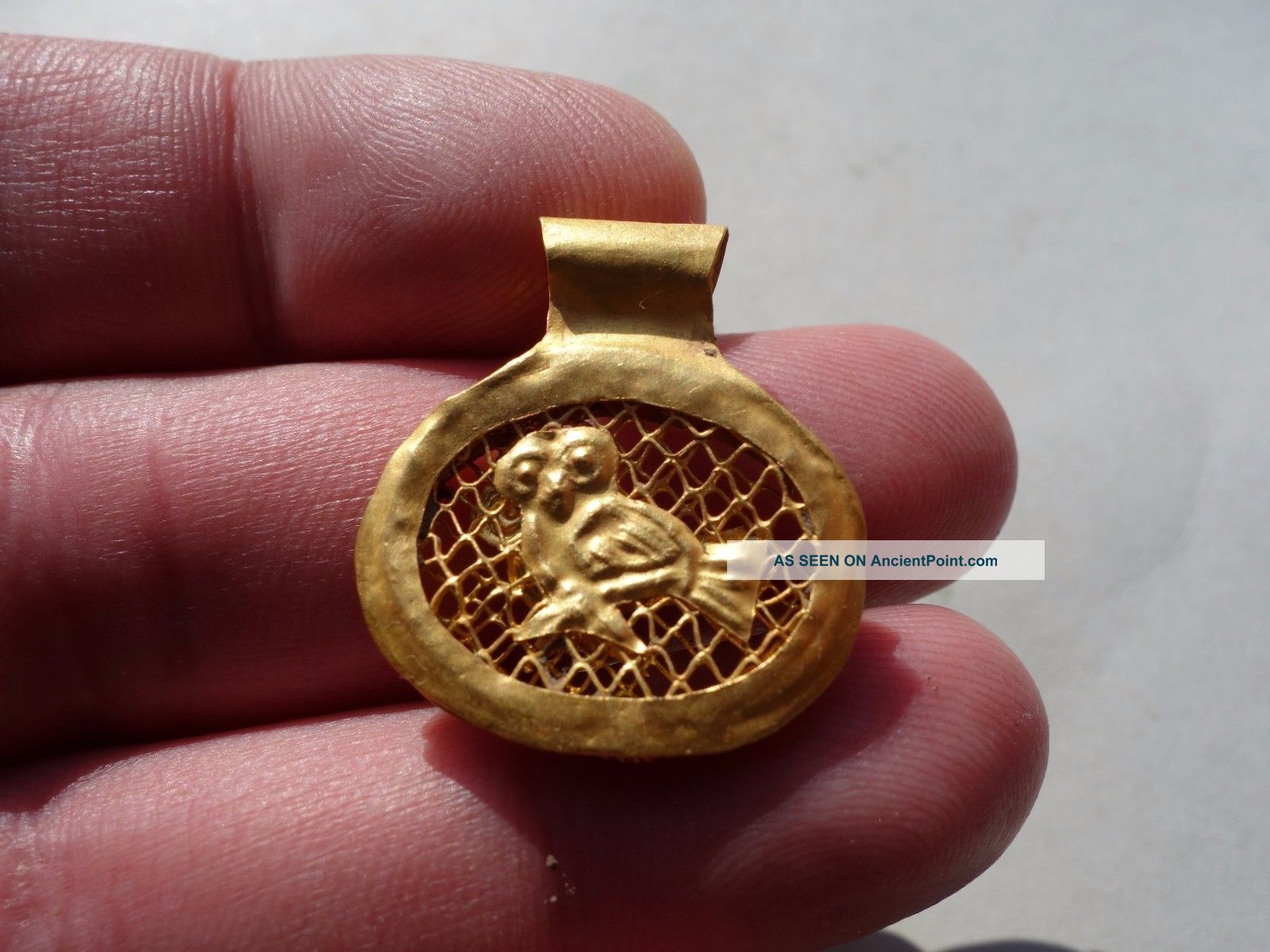 Ancient Greek Pure Gold Pendant Displaying A Owls In Cage Roman photo