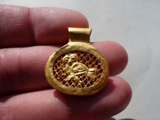 Ancient Greek Pure Gold Pendant Displaying A Owls In Cage photo