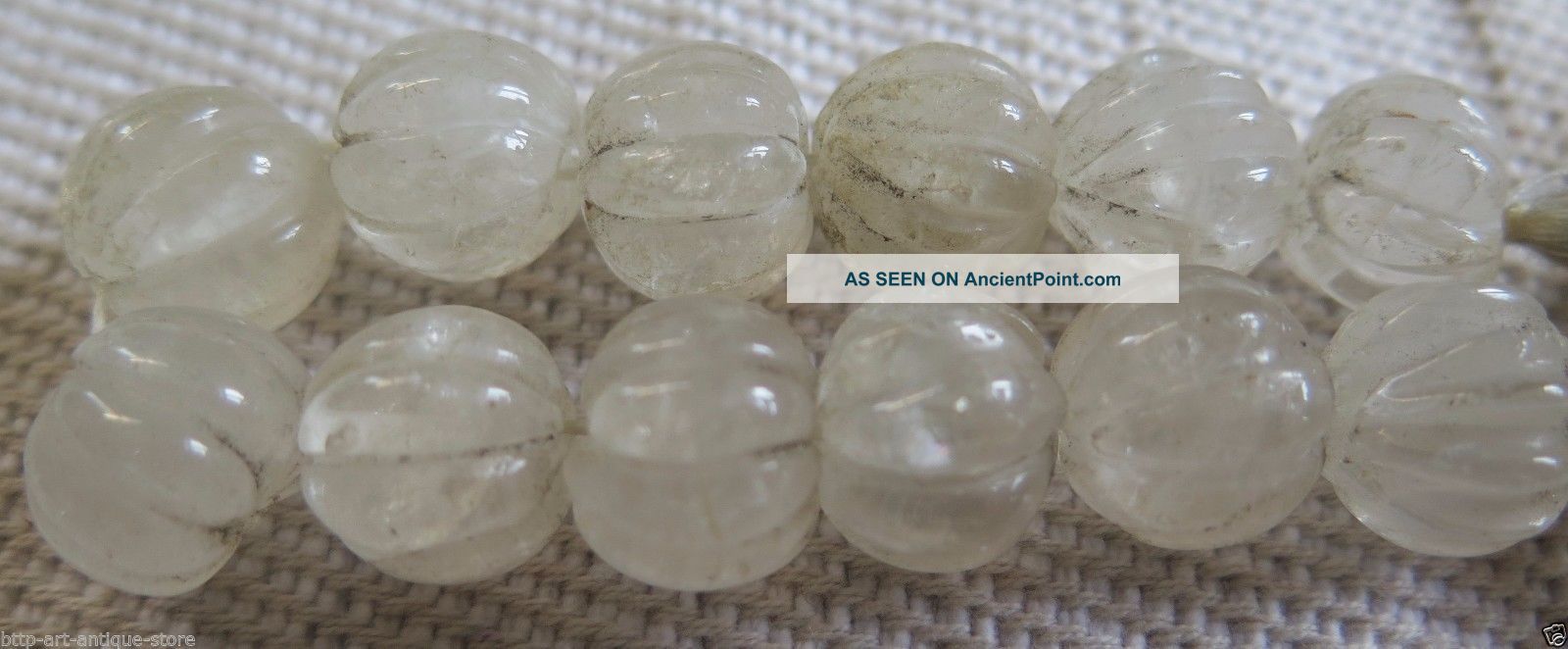 12 Rare Real Vintage Old Natural Crystal Rock Quartz Carved Melon Beads 7 
