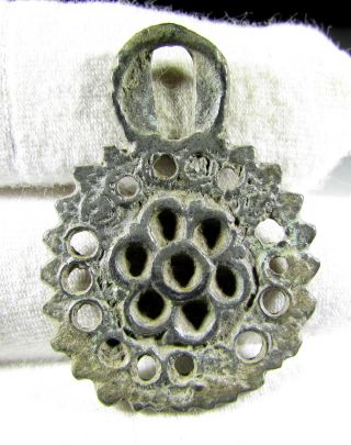 Late Medieval Bronze Pendant /adornment - Floral Motif - Wearable - Cd92 photo