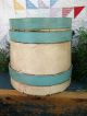 Small Early Antique Sugar Bucket Firkin Robins Egg Blue And White Paint Primitives photo 2