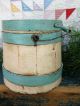 Small Early Antique Sugar Bucket Firkin Robins Egg Blue And White Paint Primitives photo 3
