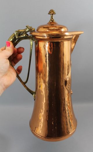 Antique Arts & Crafts Secessionist Gargoyle Copper & Brass Pot Beer Pitcher Ewer photo