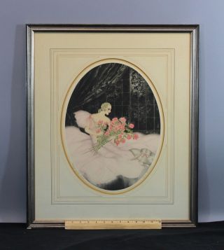 Antique Art Deco Woman Allene Lamour Lithograph Print,  Message Of The Roses photo