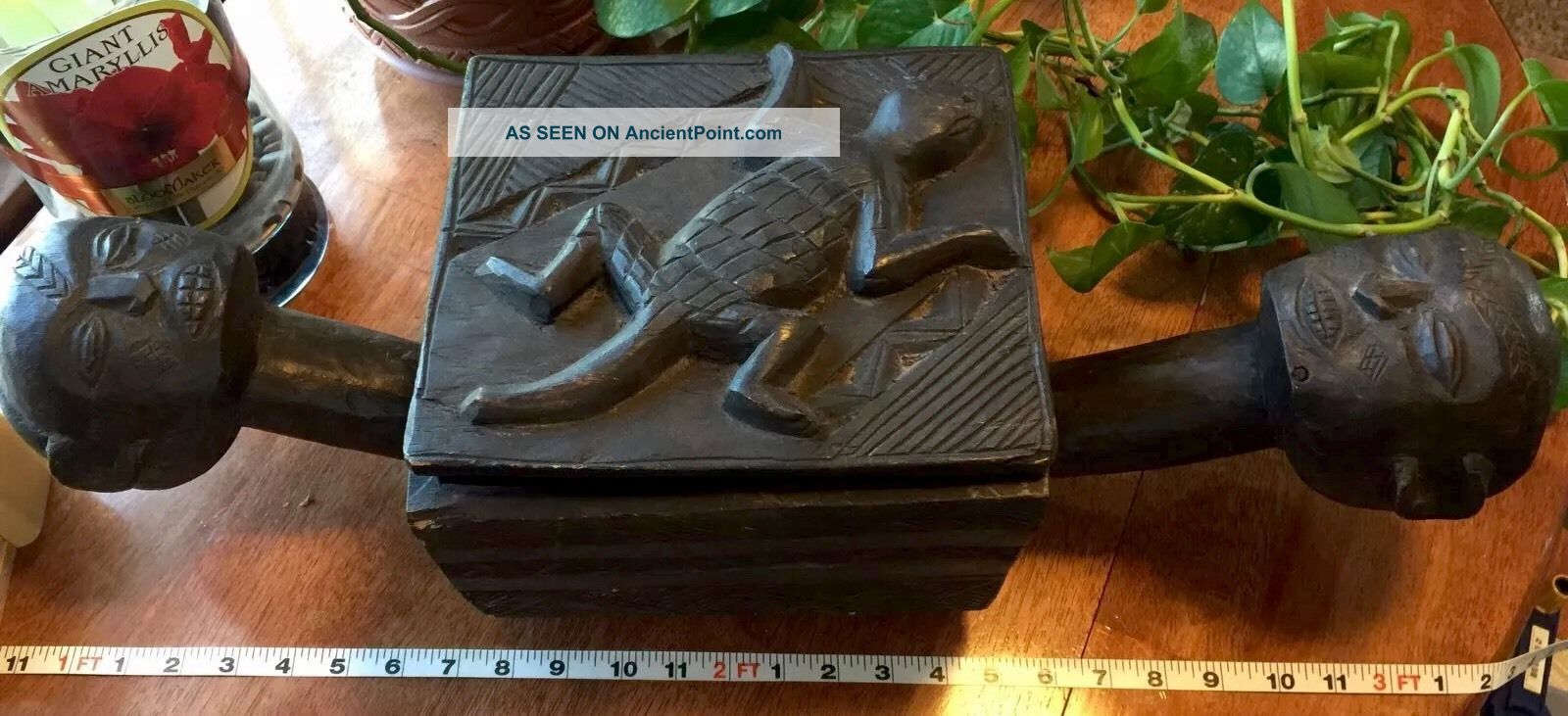 African Vintage Carved Wood Tribal Lidded Dual Head Yoruba Pende Medicine Box Other African Antiques photo