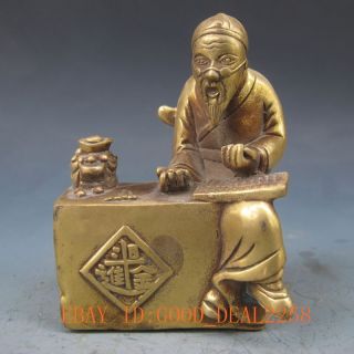 Chinese Brass Hand - Carved Old Man Statue photo
