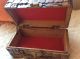 Vintage Asian Carved Wood Jewelry Trinket Treasure Box Chest Brass Hardware Boxes photo 2