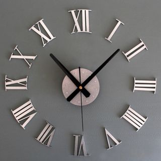 Metallic Silver Roman Numeral Adhesive Wall Clock Home Decoration Art 3d Sticker photo