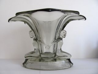 Antique,  Art Deco Walther & Sohne Smokey Glass Vase With Figures,  Windsor Vase photo