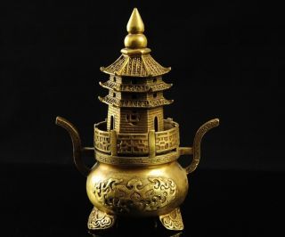 Brass Buddha Exorcism Handwork Old Hammered Pagoda Totem Incense Burner photo