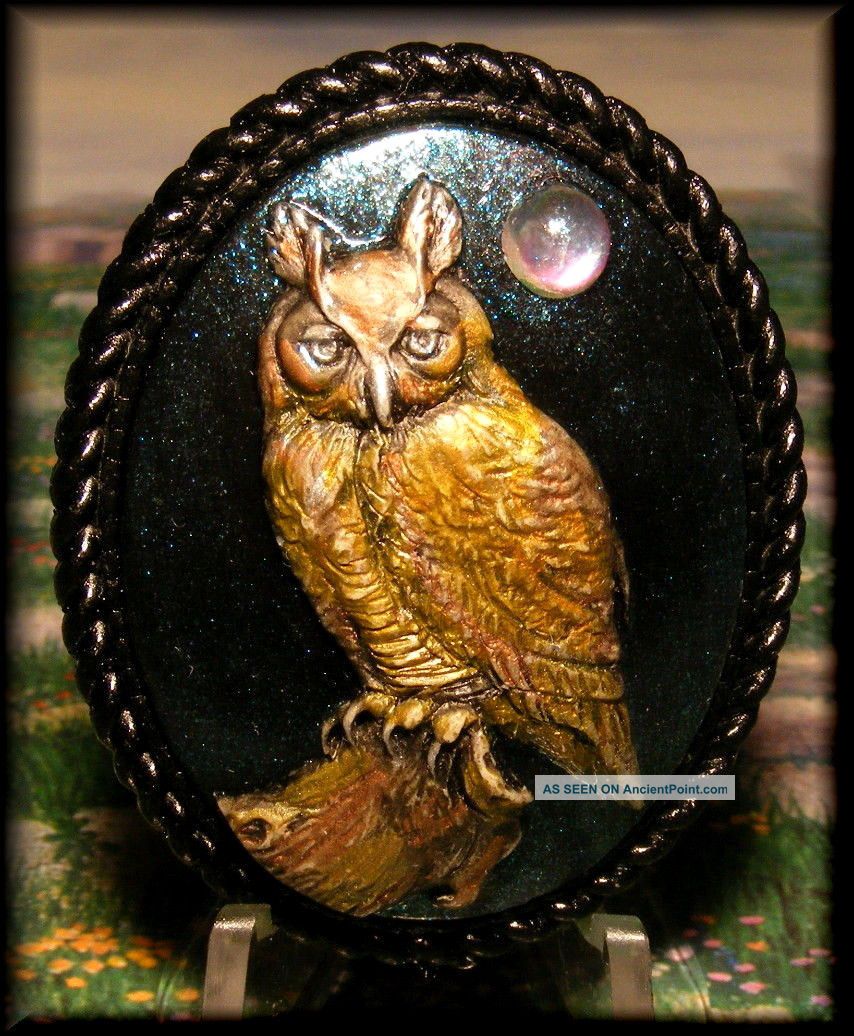 Majestic Owl Perched On Stump Hand Painted 3d Studio Button Buttons photo