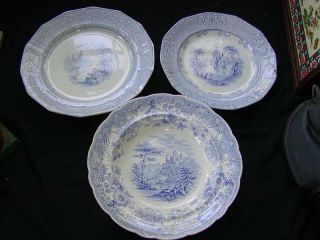 3 Antique 19thc English Blue & White Transferware Plates Longport,  Etc. photo