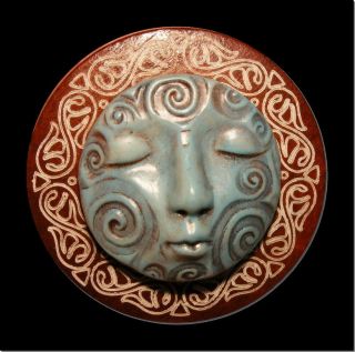 Mystical Celtic Blue Man Polymer & Wood Studio Face Button photo