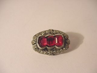 Vintage Antique Victorian 1850’s Large Ruby Crystal Sterling Silver Button photo