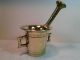 Vintage Heavy Solid Brass Mortar And Pestle Square Handles Mortar & Pestles photo 2