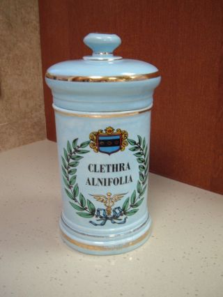 Vintage - Apothecary Jar Canister - Clethra Alnifolia - Gold Trim photo