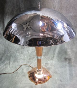 Vtg Machine Age Art Deco Diffuser Shade Chrome & Copper Lamp Restored photo