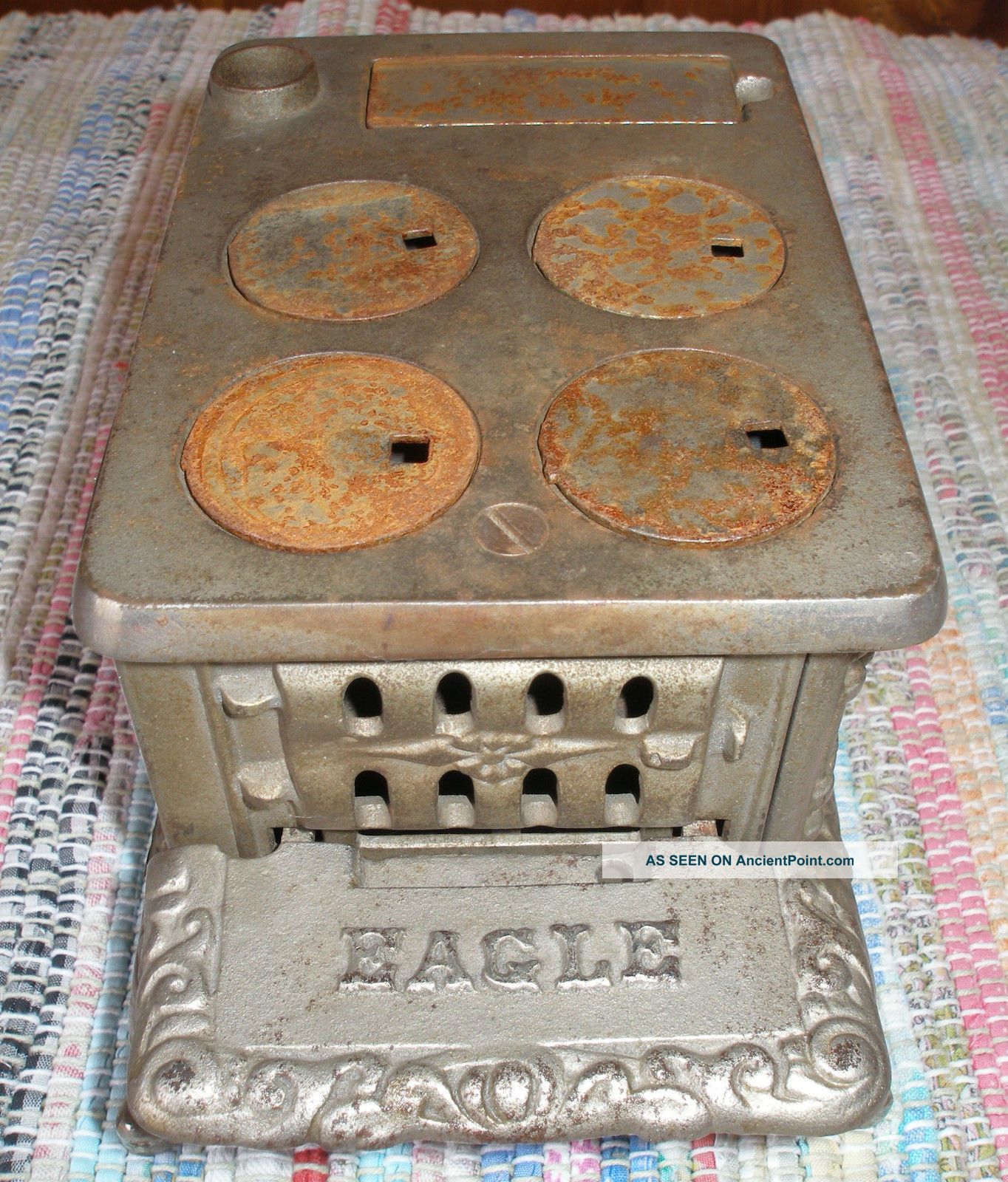 C. 1900 Eagle Cast Iron Toy Stove, Hubley, Antique, Complete, Nickel
