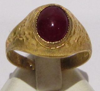 Vintage Bronze Ring With Red Stone From The Early 20th Century 585 photo