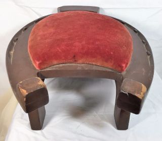 Antique Horse Shoe Foot Stool Wood & Red Velvet Western Equestrian Theme photo