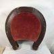 Antique Horse Shoe Foot Stool Wood & Red Velvet Western Equestrian Theme 1900-1950 photo 1